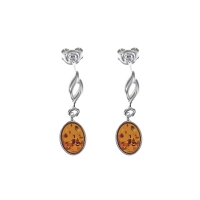Boucles d'oreilles ambre sur armature en argent rhodié 925/1000