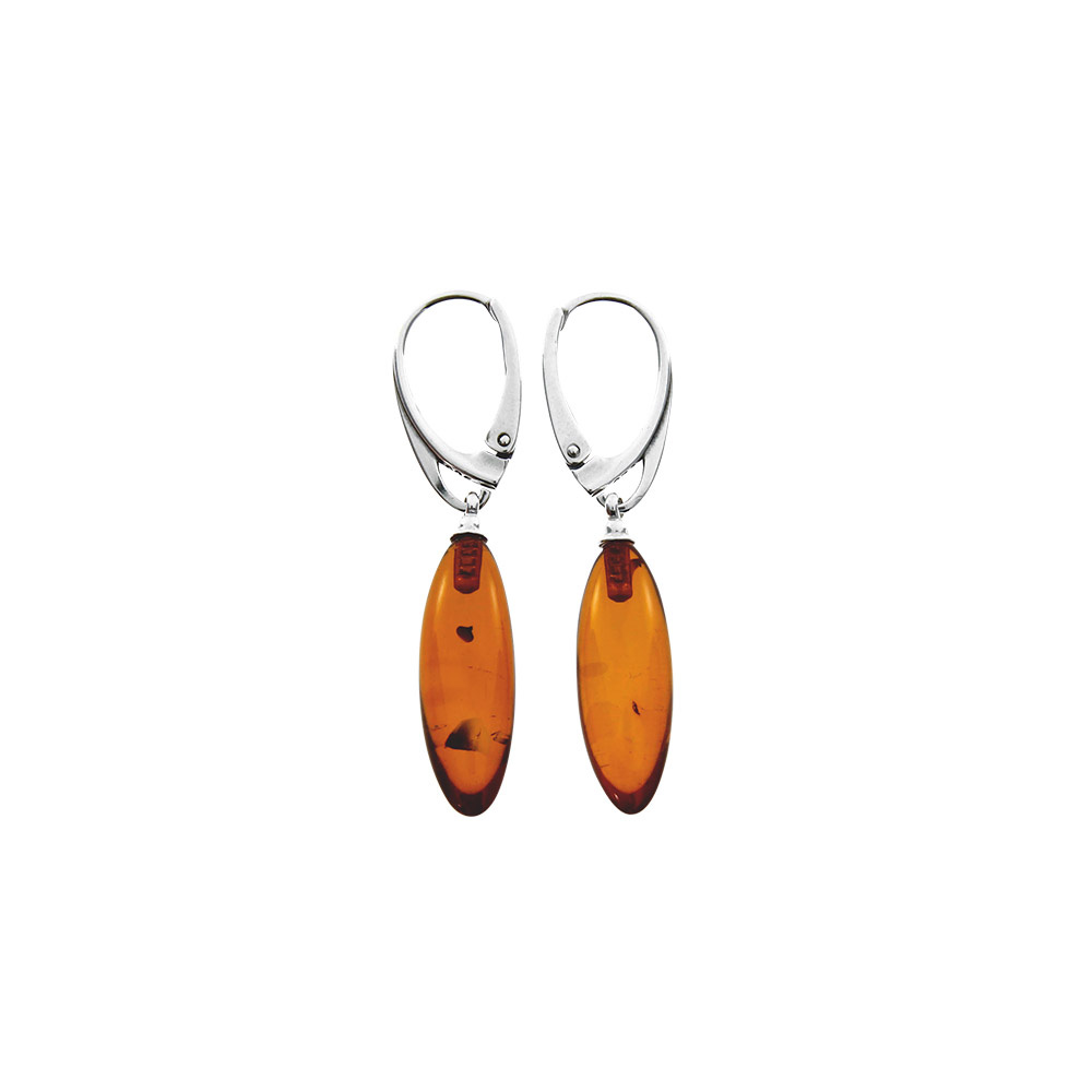 Boucles d'oreilles argent 925/1000 et ambre de forme ovale