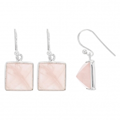 Boucles d'oreilles carré argent 925/1000 et en quartz rose
