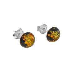 Boucles d'oreilles demi lune en argent 925/1000 et ambre jaune et noir