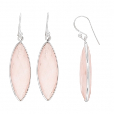 Boucles d'oreilles en argent 925/1000 forme oblongue en quartz rose