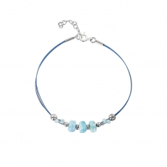 Bracelet câble et nylon bleu avec pierres Larimar et argent 925/1000 rhodié