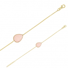 Bracelet en argent dore 925/1000 et goutte en quartz rose