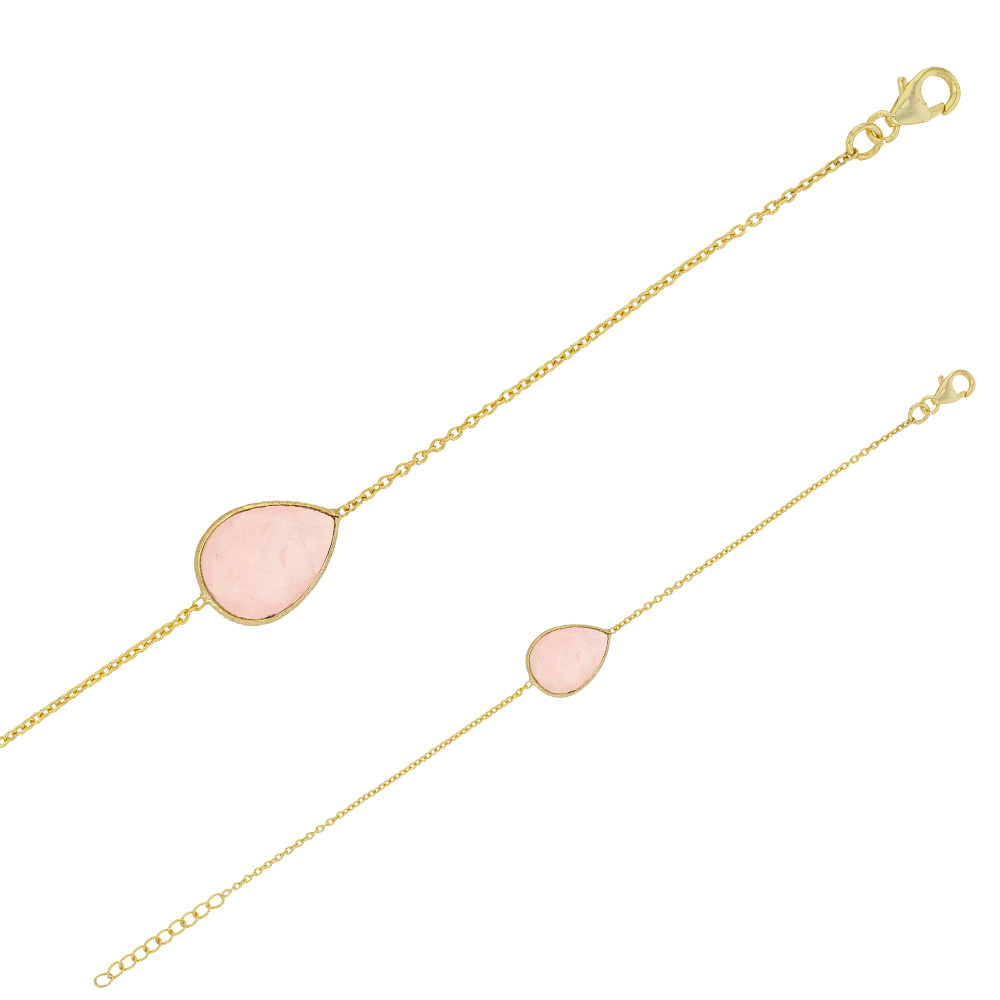 Bracelet en argent dore 925/1000 et goutte en quartz rose