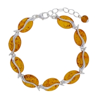 Bracelet forme ovale en ambre cognac, argent 925/1000