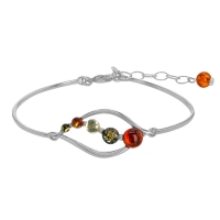 Bracelet rigide orné de pierres d'ambres multicolores, argent 925/1000