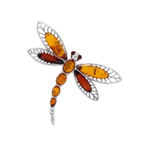 Broche papillon argent 925/1000 rhodié et ambre