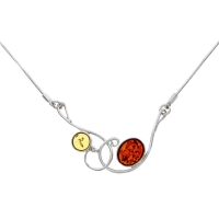 Collier avec 2 pierres d'ambre rondes, enlacé dans des arabesques en argent 925/1000