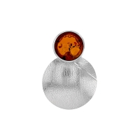 Pendentif rond avec rainures en Argent 925/1000 rhodié et cercle en ambre