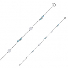 Bracelet orné de pierres Larimar facettées et Cristal de roche, argent 925/1000 rhodié
