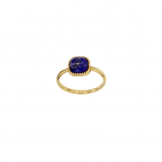 Bague cabochon coussin Lapis-lazuli, perlé, Plaqué or