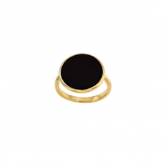 Bague forme ronde en Agate noire 14mm, Plaqué or
