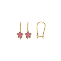 Boucles d'oreilles enfant étoile rose à pois émaillée, plaqué or