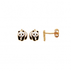 Boucles d'oreilles puces enfant panda émaillé, plaqué or