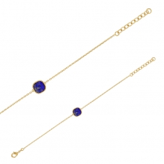 Bracelet cabochon coussin Lapis-lazuli, perlé, Plaqué or