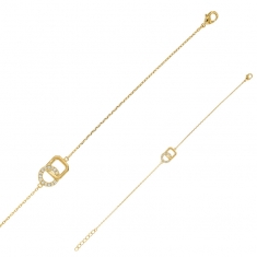 Bracelet cercle et carré entrelacés plaqué or, oxydes de zirconium