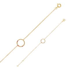 Bracelet cercle serti d'oxydes de couleurs et lisse, Plaqué or