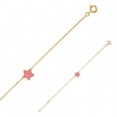 Bracelet enfant étoile rose à pois émaillée, plaqué or