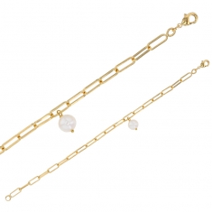 Bracelet maille ovale, pampille perle de culture d'eau douce, Plaqué or