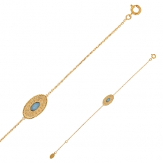 Bracelet motif ovale orné d'un Larimar en cabochon, plaqué or