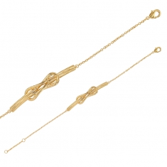 Bracelet noeud marin double fils lisse, plaqué or