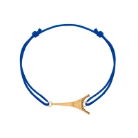 Bracelet réglable Tour Eiffel, cordon nylon bleu Plaqué or