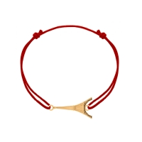 Bracelet réglable Tour Eiffel, cordon nylon rouge Plaqué or