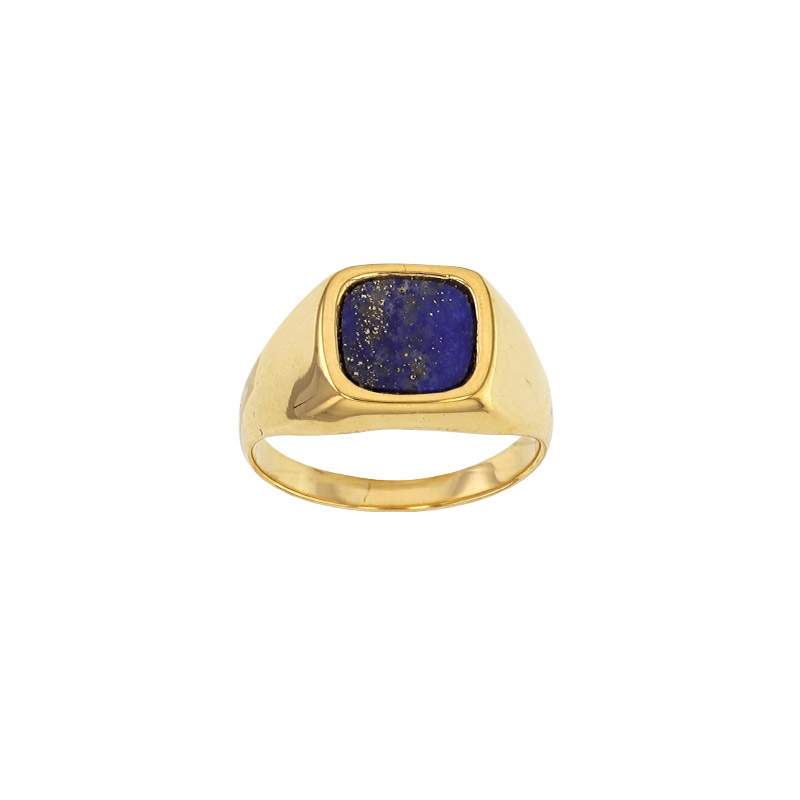 Chevalière carrée ornée d'un lapis-lazuli, plaqué or