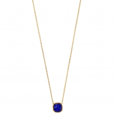 Collier cabochon coussin Lapis-lazuli, perlé, Plaqué or