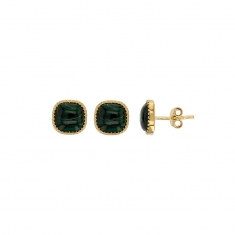 Boucles d'oreilles puces cabochon coussin Lapis-lazuli, perlé, Plaqué or