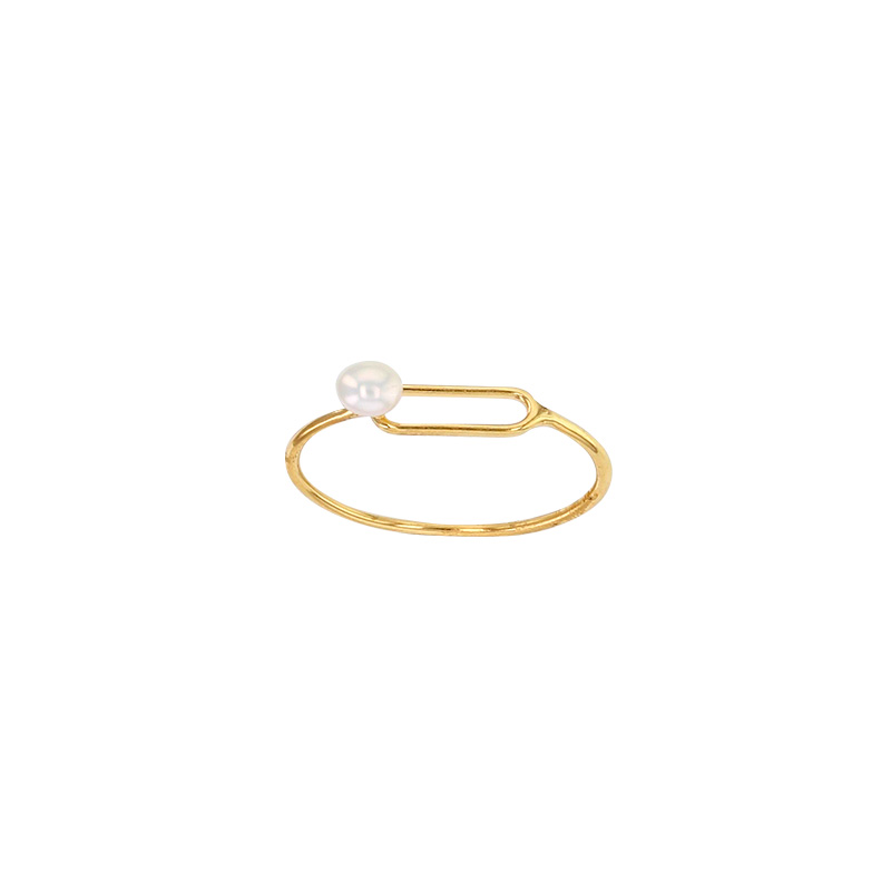 Bague fine, forme ovale ornée d'une perle de cuture d'eau douce, Plaqué or