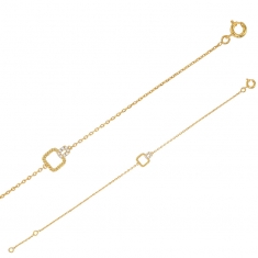 Bracelet carré perlé, petit rectangle serti d'oxydes, Plaqué or