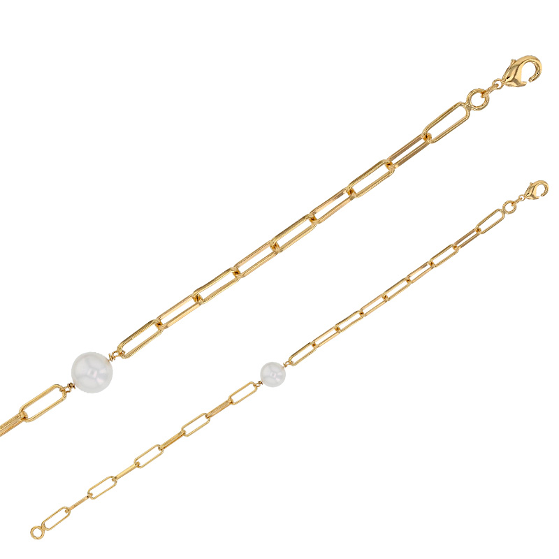 Bracelet maille ovale, perle de culture d'eau douce, Plaqué or