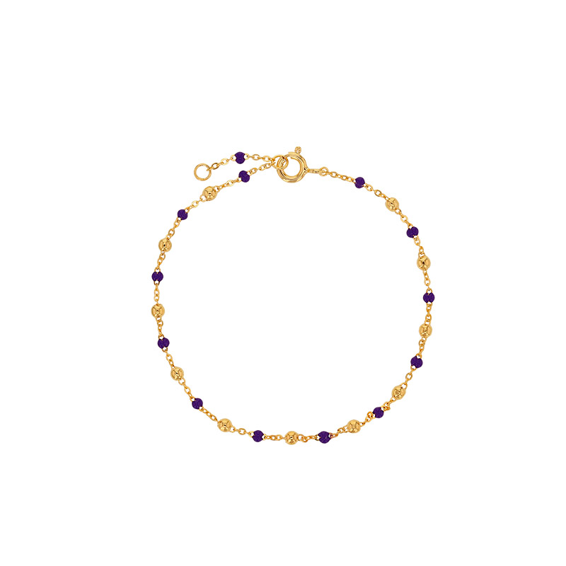 Bracelet plaqué or, effet petites perles, violet