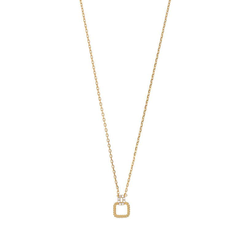 Collier carré perlé, petit rectangle serti d'oxydes, Plaqué or