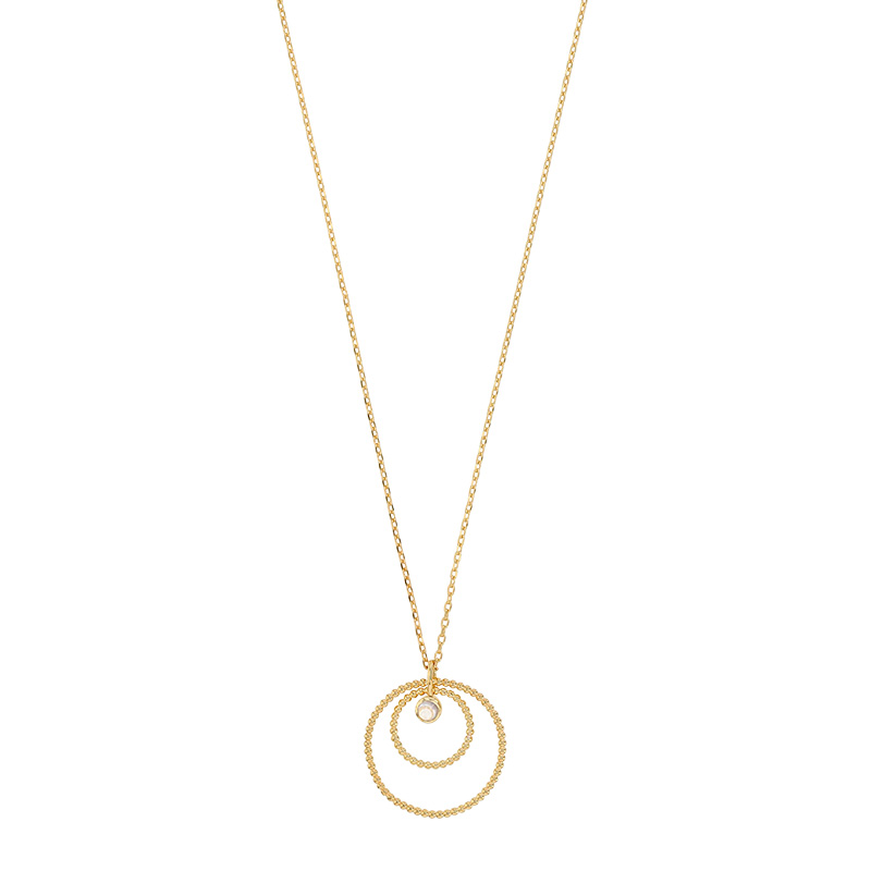 Collier 2 cercles perlés ornés d'un oxyde, Plaqué or