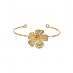 Bracelet jonc fleur de cerisier, aspect strié, Plaqué or