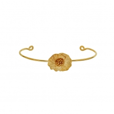 Bracelet jonc fleur de pavot, aspect strié, Plaqué or