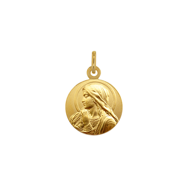 Médaille Vierge Ave Maria en prière auréolée, Plaqué or