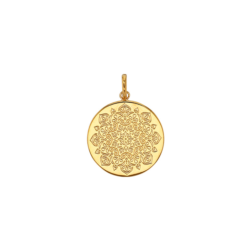 Médaille motif mandala rond, plaqué or