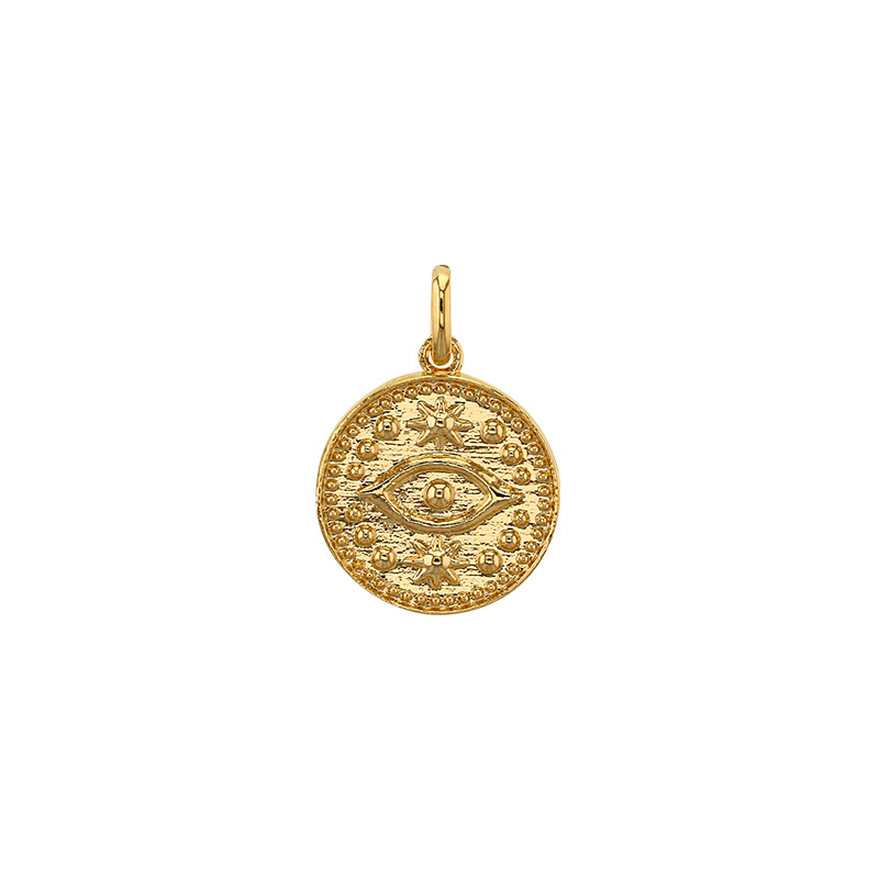 Médaille rond perlé motif oeil, plaqué or