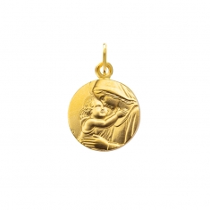 Médaille ronde en plaqué or Vierge à l'enfant