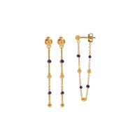 Pendants chaîne double 4cm plaqué or, effet petites perles, violet