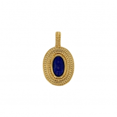 Pendentif ovale cabochon strié orné d'une Lapis-lazuli, plaqué or