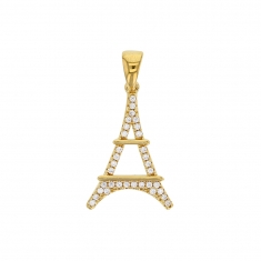 Pendentif en forme de Tour Eiffel en plaqué or avec oxydes de zirconium