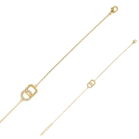 Bracelet cercle et carré entrelacés plaqué or, oxydes de zirconium
