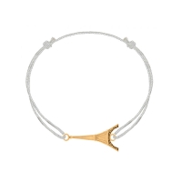 Bracelet réglable Tour Eiffel, cordon nylon blanc Plaqué or