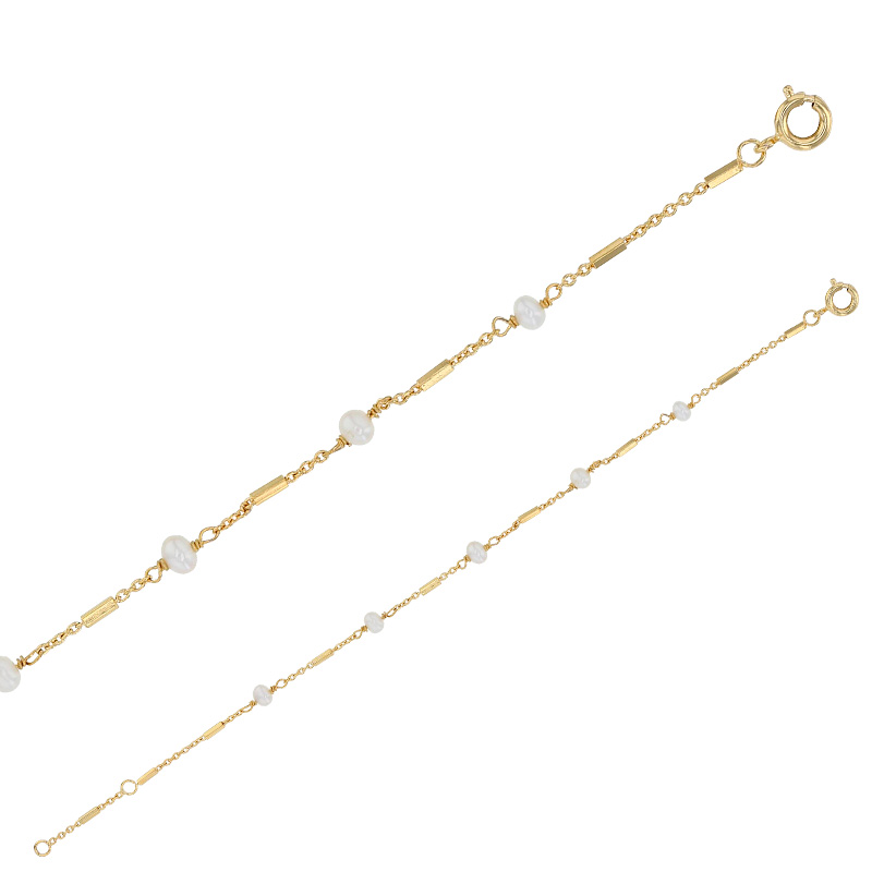 Bracelet petites perles de culture d'eau douce, chaîne fantaisie, Plaqué or