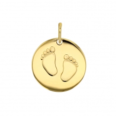 Médaille ronde avec empreinte de pieds, plaque à graver en Plaqué or