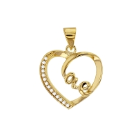 Pendentif coeur Love, avec oxydes de zirconium et plaqué or